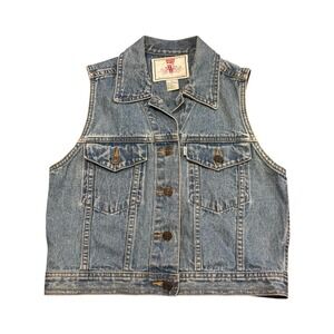 Vintage Levi's Denim Vest Women's Small Made in Hong Kong 90s Western Jean Vest